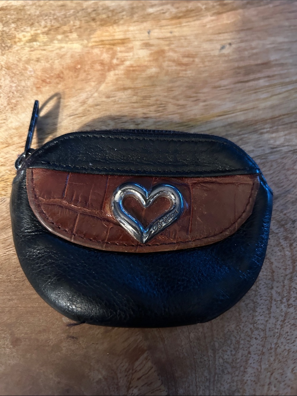 Brighton Black and Brown Heart Accent Leather Coin Pouch